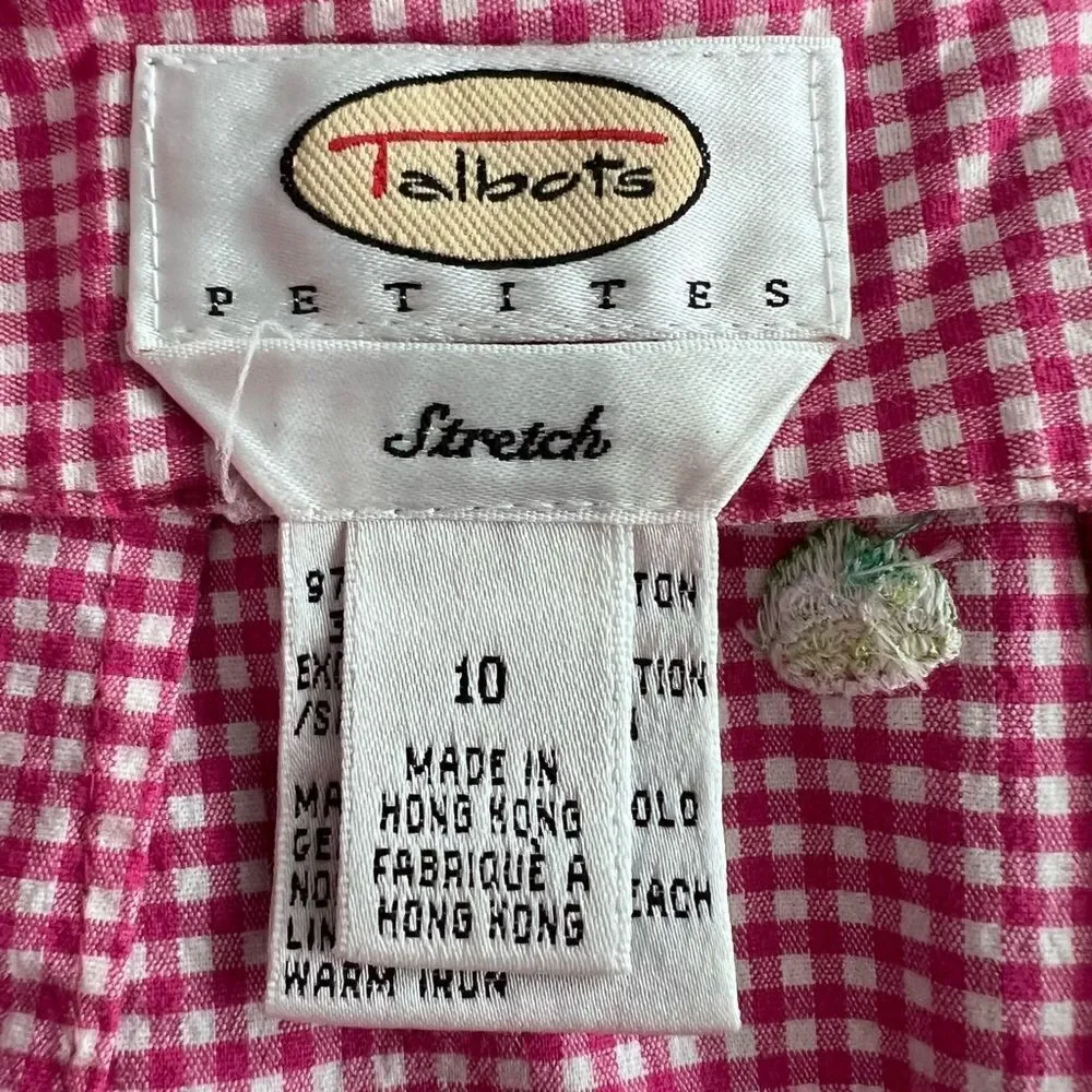 Talbots Petites Vintage Lime Printed Gingham Skirt Size 10P